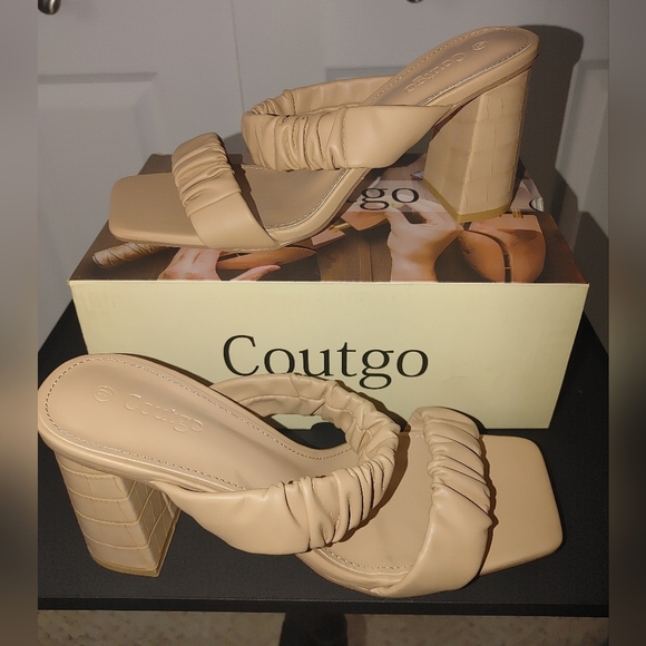 Coutgo Women's Tan Block Heel Sandals Size 9 - Picture 2 of 7